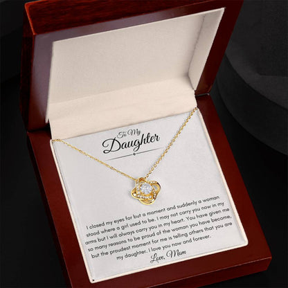 To My Bonus Daughter Love Mom | Love Knot Necklace Gift | The Perfect Present to Say "I'm Proud To Call You My Daughter"