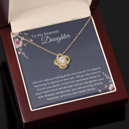To My Daughter | Love Knot Necklace Gift | The Perfect Present With Special Message: "Dance in the Rain"
