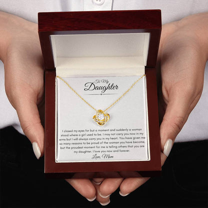 To My Bonus Daughter Love Mom | Love Knot Necklace Gift | The Perfect Present to Say "I'm Proud To Call You My Daughter"