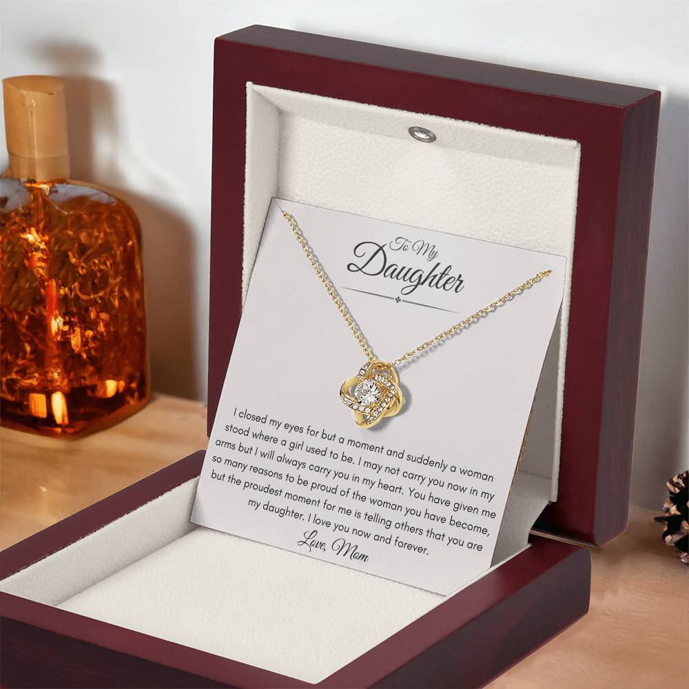To My Bonus Daughter Love Mom | Love Knot Necklace Gift | The Perfect Present to Say "I'm Proud To Call You My Daughter"