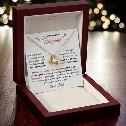 To My Incredible Daughter From Dad | Love Knot Necklace Gift | Yellow or White Gold Finish | The Perfect Present to Say "You Make Me So Proud!"