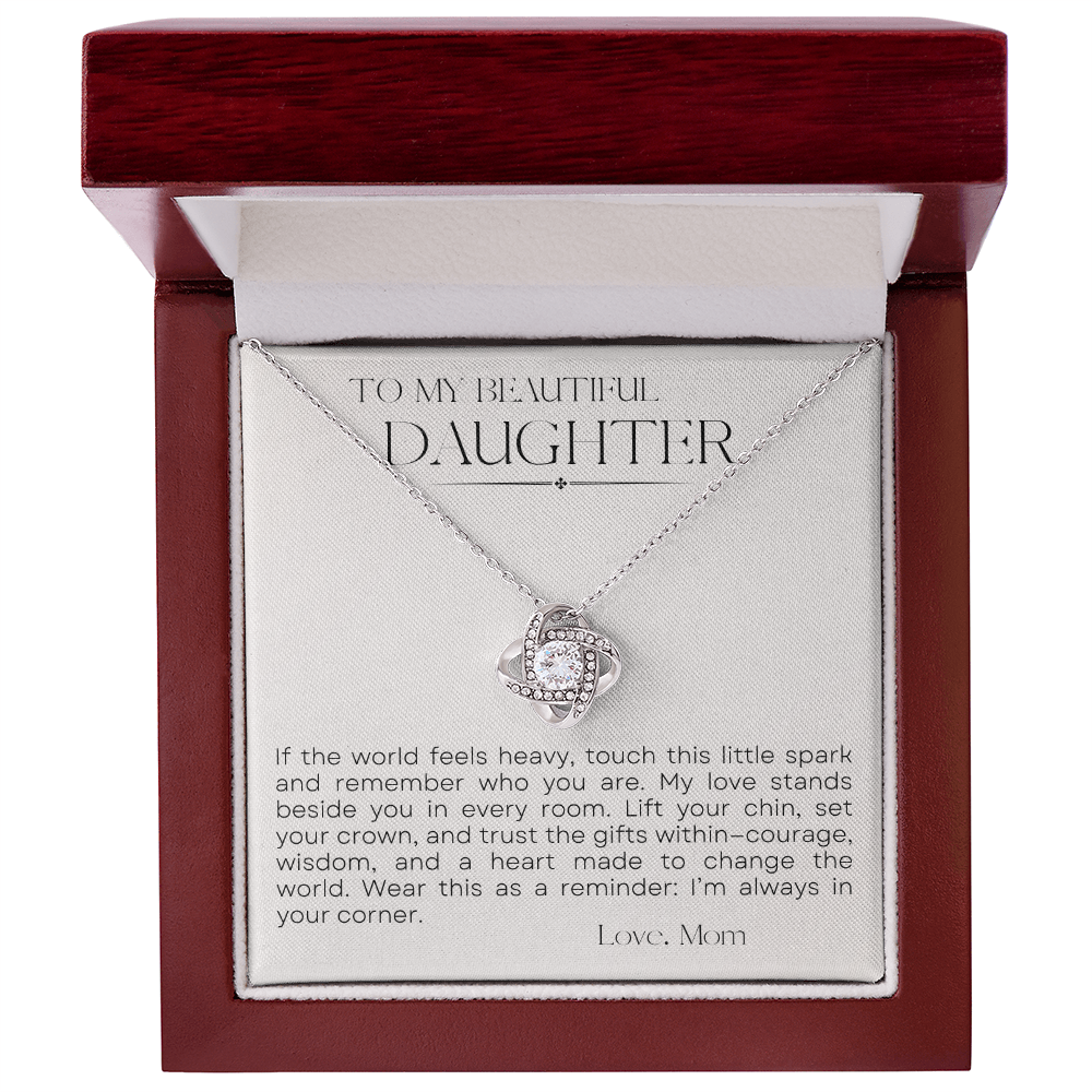 To My Daughter Love Knot Necklace — “Little Spark” Message Card | Gift from Mom
