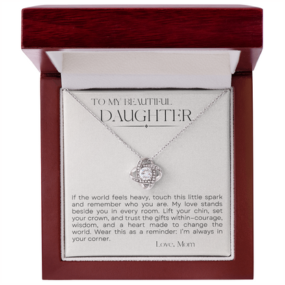 To My Daughter Love Knot Necklace — “Little Spark” Message Card | Gift from Mom