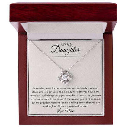 To My Bonus Daughter Love Mom | Love Knot Necklace Gift | The Perfect Present to Say "I'm Proud To Call You My Daughter"