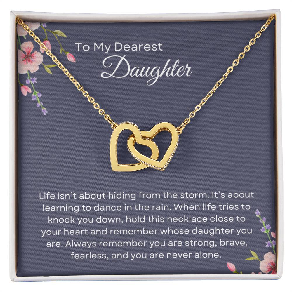 To My Daughter | Interlocking Hearts Necklace Gift | The Perfect Present With Special Message: "Dance in the Rain"