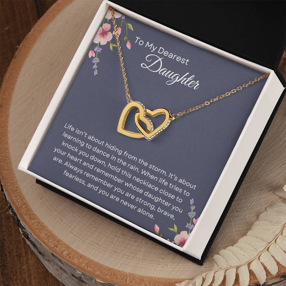 To My Daughter | Interlocking Hearts Necklace Gift | The Perfect Present With Special Message: "Dance in the Rain"