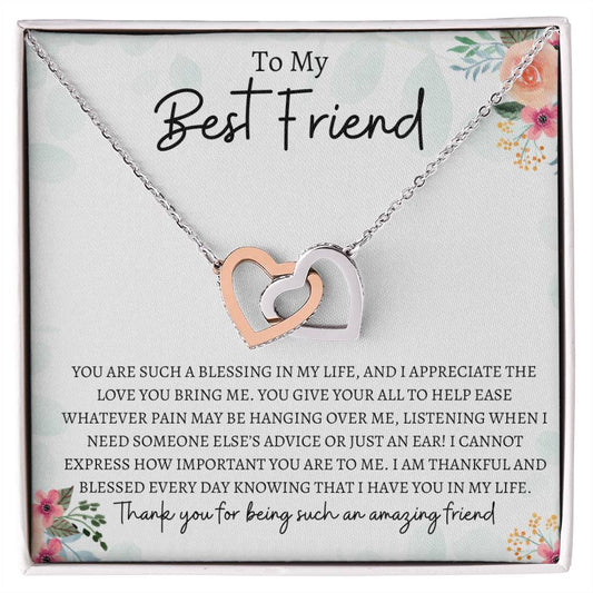 To My Best Friend | Interlocking Hearts Necklace Gift | Rose or Yellow Gold Finish | The Perfect Present to Say "Thank you For Being Such an Amazing Friend"