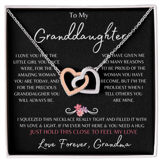 To My Granddaughter From Grandma | Interlocking Hearts Necklace Gift | Yellow or White Gold Finish | The Perfect Present to Say "You Are Precious to Me"