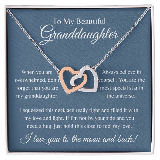 To My Beautiful Granddaughter | Interlocking Hearts  Necklace | White or Yellow Gold Finish | The Perfect Present to Say "Always Believe in Yourself"