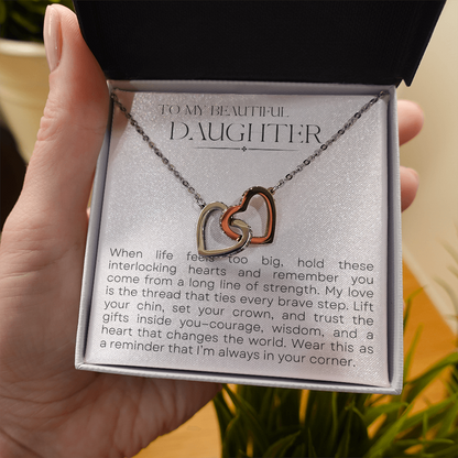 To My Daughter | Interlocking Hearts Necklace Gift | Strength & Courage