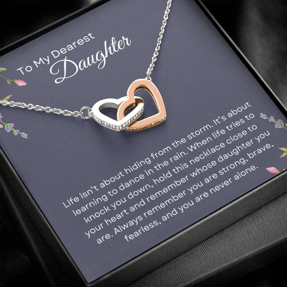 To My Daughter | Interlocking Hearts Necklace Gift | The Perfect Present With Special Message: "Dance in the Rain"