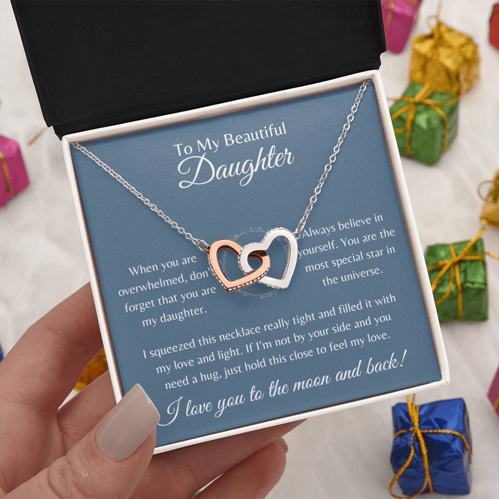 To My Beautiful Daughter | Interlocking Hearts Necklace Gift | The Perfect Present to Say "Always Believe In Yourself"