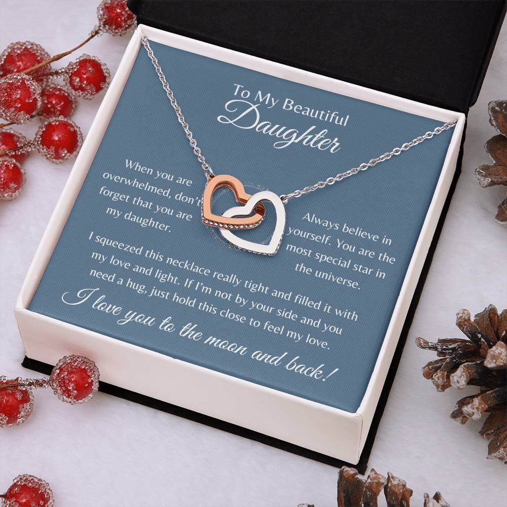 To My Beautiful Daughter | Interlocking Hearts Necklace Gift | The Perfect Present to Say "Always Believe In Yourself"