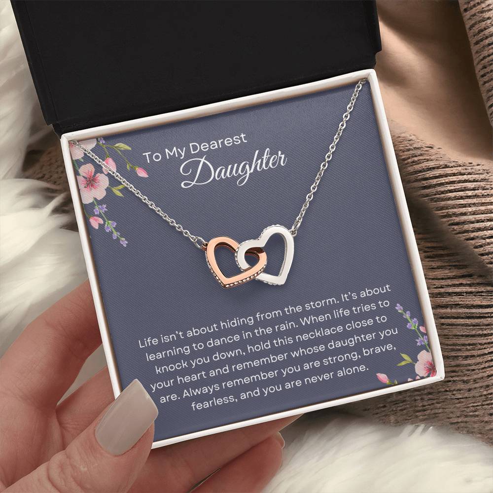 To My Daughter | Interlocking Hearts Necklace Gift | The Perfect Present With Special Message: "Dance in the Rain"