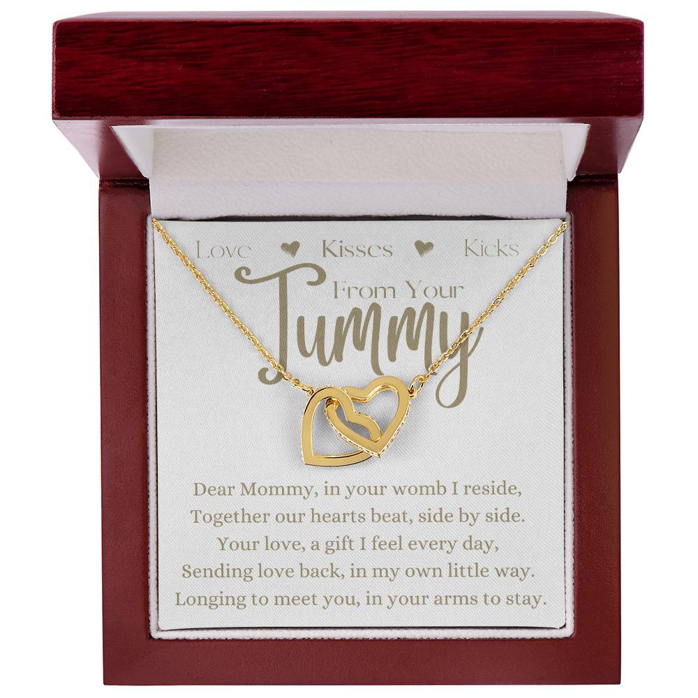 Dear Mommy From Your Tummy | Interlocking Hearts Necklace Gift | Rose or Yellow Gold Finish | The Perfect Present to Say "Can't Wait to Meet You Mommy"