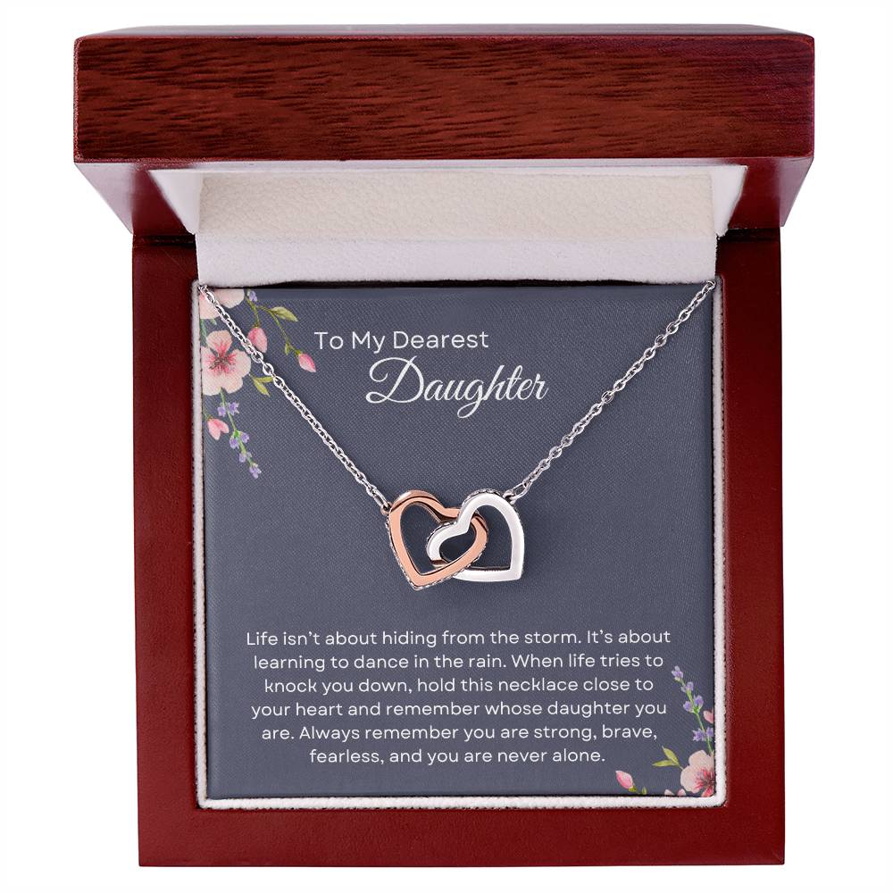 To My Daughter | Interlocking Hearts Necklace Gift | The Perfect Present With Special Message: "Dance in the Rain"