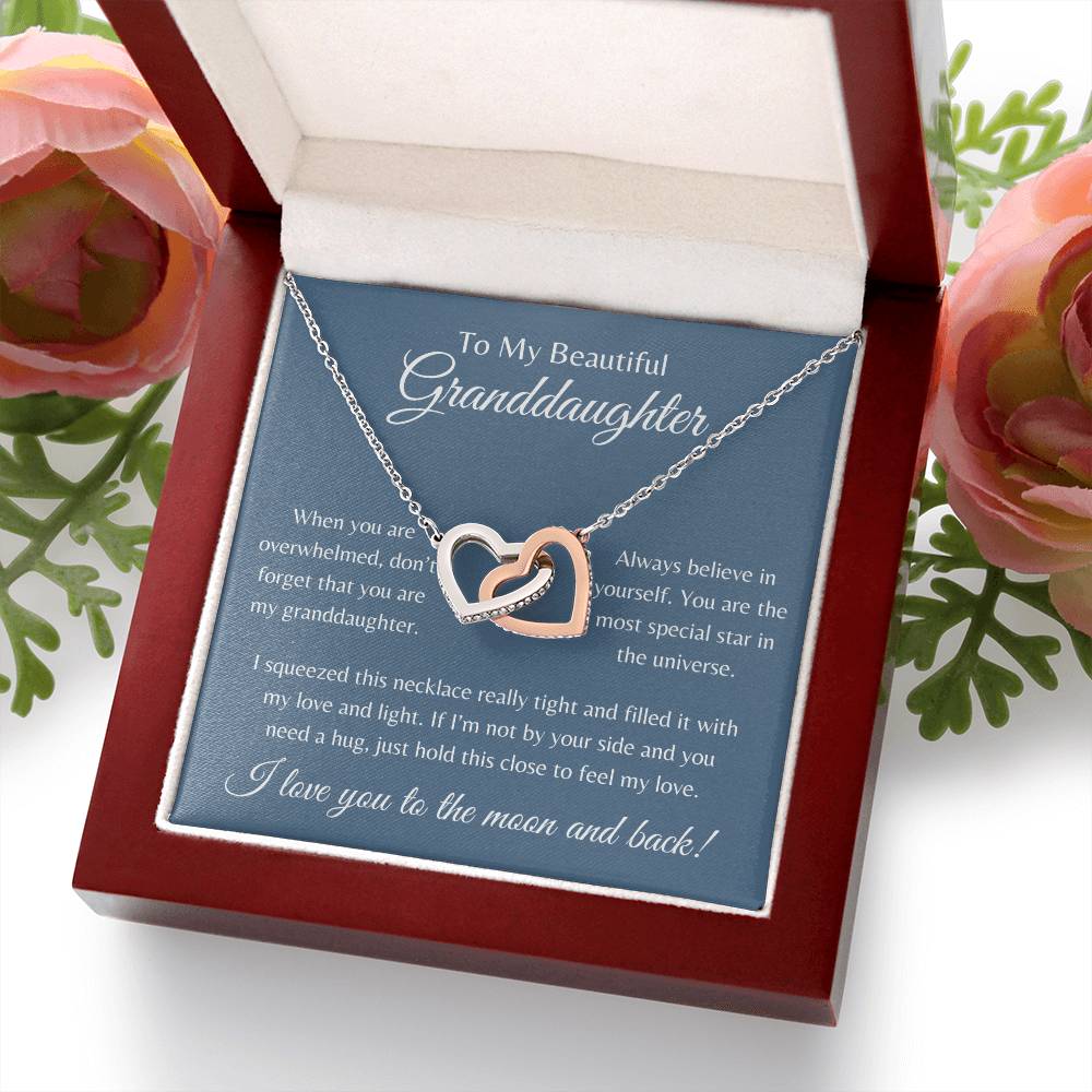 To My Beautiful Granddaughter | Interlocking Hearts  Necklace | The Perfect Present to Say "Always Believe in Yourself"