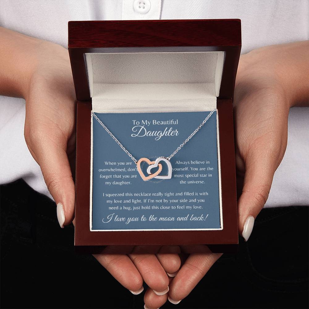To My Beautiful Daughter | Interlocking Hearts Necklace Gift | The Perfect Present to Say "Always Believe In Yourself"