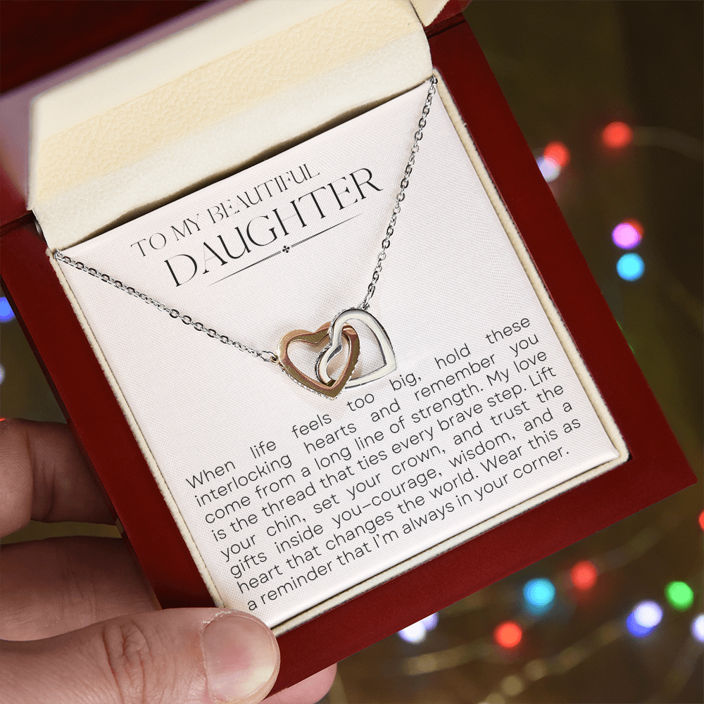 To My Daughter | Interlocking Hearts Necklace Gift | Strength & Courage