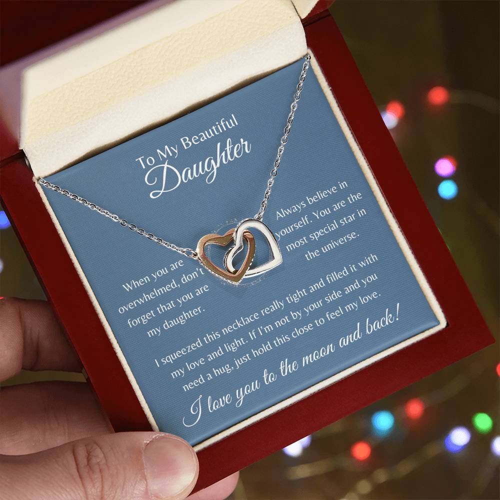 To My Beautiful Daughter | Interlocking Hearts Necklace Gift | The Perfect Present to Say "Always Believe In Yourself"