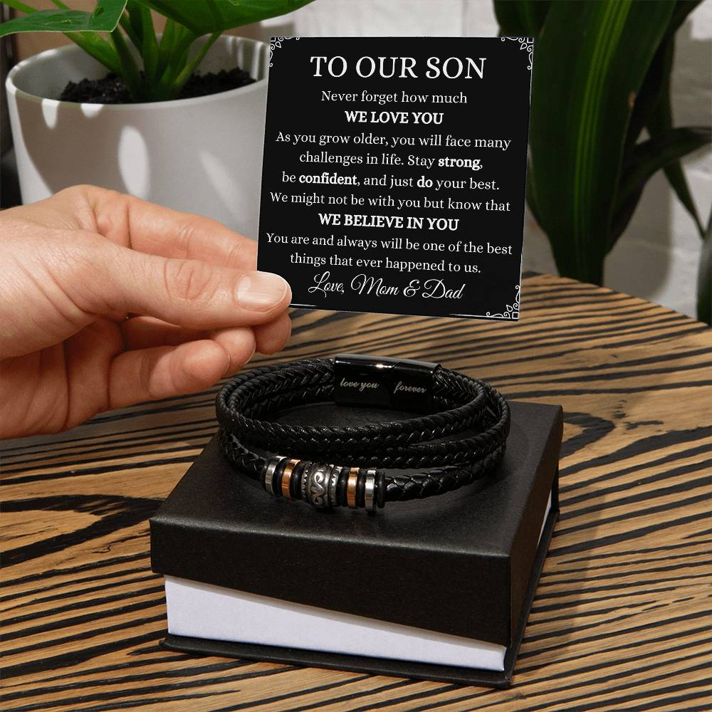 To Our Son From Mom & Dad | Love You Forever Bracelet Gift | The Perfect Present to say "We Believe In You"
