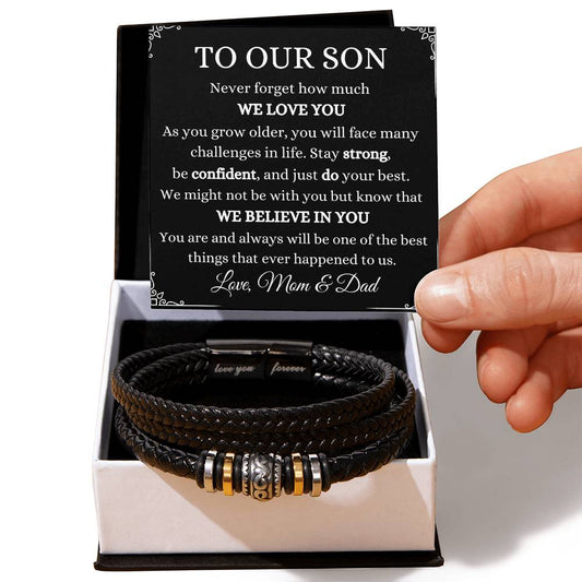 To Our Son From Mom & Dad | Love You Forever Bracelet Gift | The Perfect Present to say "We Believe In You"