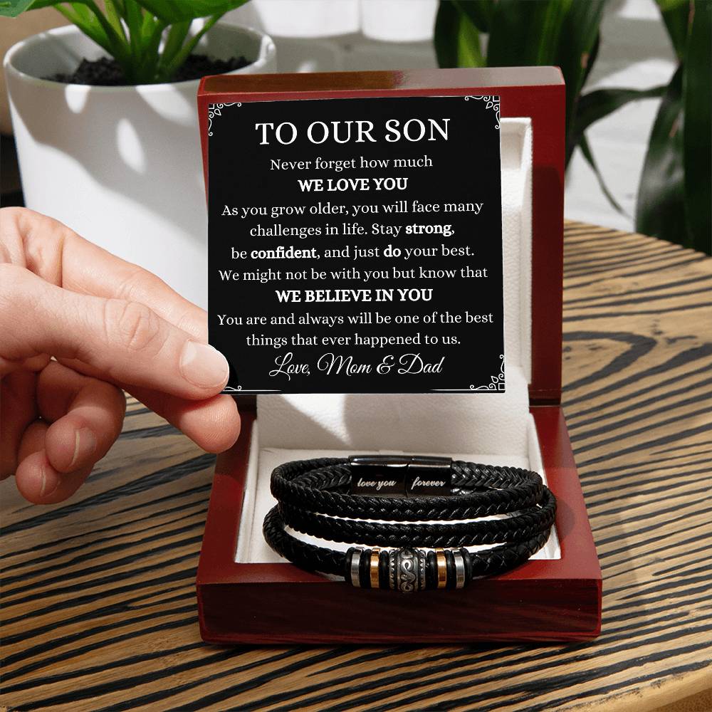 To Our Son From Mom & Dad | Love You Forever Bracelet Gift | The Perfect Present to say "We Believe In You"