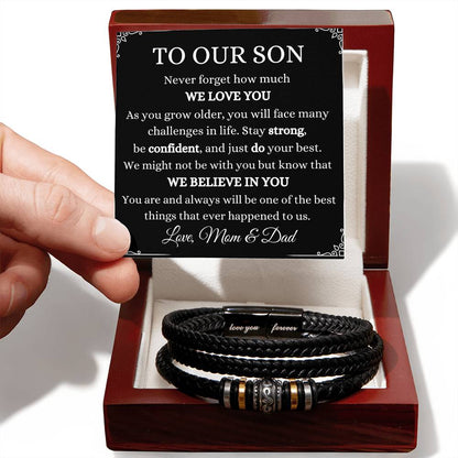 To Our Son From Mom & Dad | Love You Forever Bracelet Gift | The Perfect Present to say "We Believe In You"
