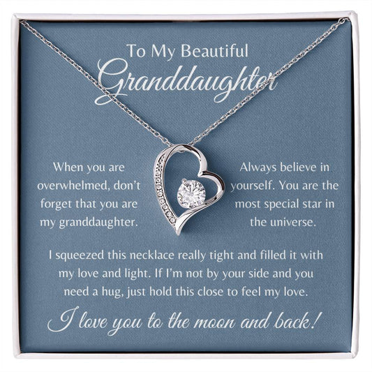 To My Beautiful Granddaughter | Forever Love Necklace Gift | Yellow or White Gold Finish | The Perfect Present to Say "Always Believe in Yourself"