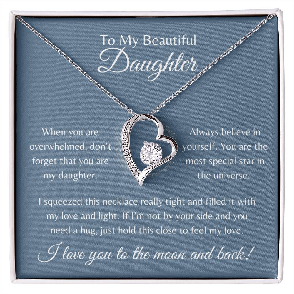 To My Beautiful Daughter | Forever Love Necklace Gift | Yellow or White Gold Finish | The Perfect Present to Say "Always Believe in Yourself"