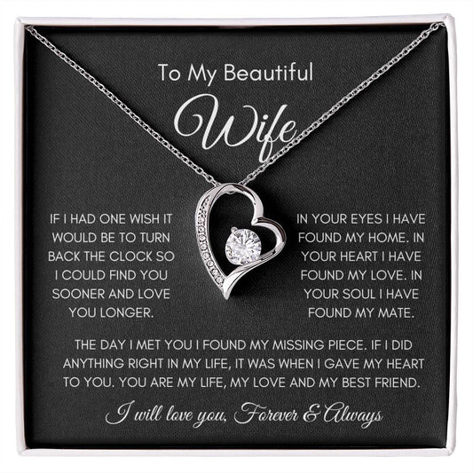 To My Beautiful Wife | Forever Love Necklace Gift | White or Yellow Gold Finish | The Perfect Present to Say "You Are My Missing Piece"