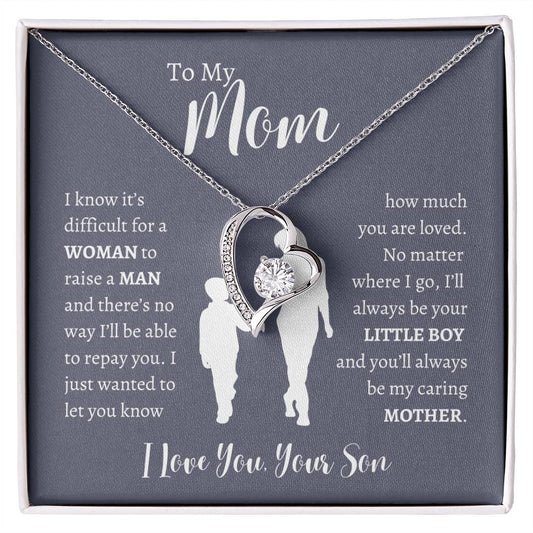 To My Mom From Son | Forever Love Necklace Gift | White or Yellow Gold Finish | The Perfect Present to Say "Thank You Mom I Love You"