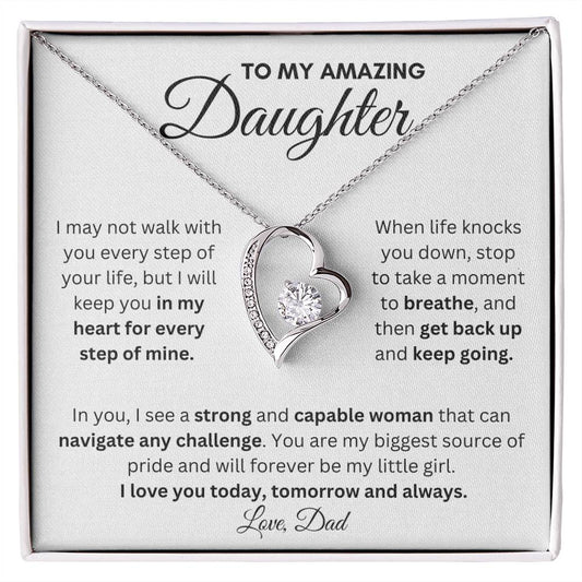 To My Amazing Daughter Forever Love Necklace Gift, White Gold Finish, Perfect Present to Say "I Love You Always"