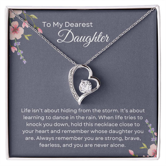 To My Daughter | Forever Love Necklace Gift | White or Yellow Gold Finish | The Perfect Present With Special Message: "Dance in the Rain"