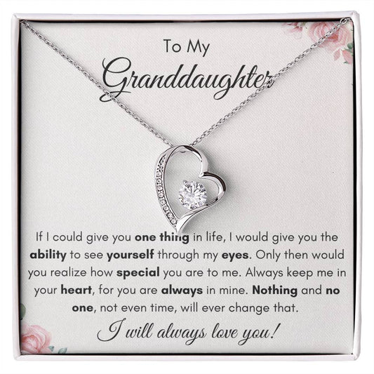 To My Granddaughter | Forever Love Necklace Gift | Yellow or White Gold Finish | The Perfect Present to say "Keep Me In Your Heart"