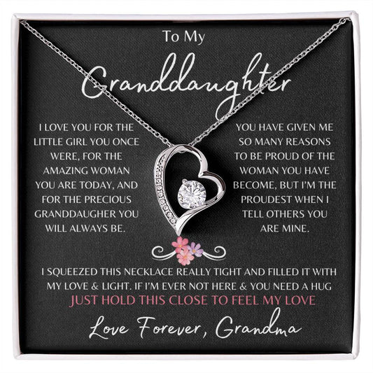 To My Granddaughter From Grandma | Forever Love Necklace Gift | Yellow or White Gold Finish | The Perfect Present to Say "You Are Precious to Me"