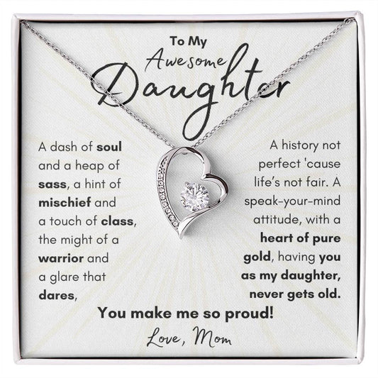 To My Awesome Daughter From Mom | Forever Love Necklace Gift | Yellow or White Gold Finish | The Perfect Present to Say "You Make Me So Proud!"