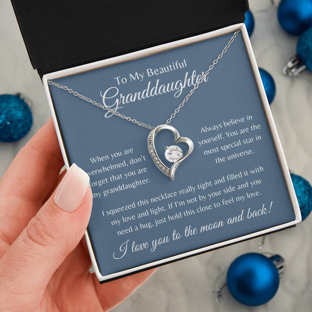 To My Beautiful Granddaughter | Forever Love Necklace Gift | Yellow or White Gold Finish | The Perfect Present to Say "Always Believe in Yourself"
