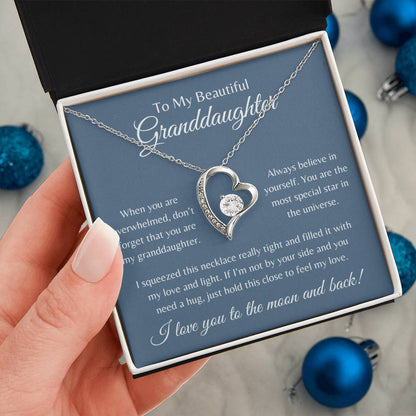To My Beautiful Granddaughter | Forever Love Necklace Gift | Yellow or White Gold Finish | The Perfect Present to Say "Always Believe in Yourself"