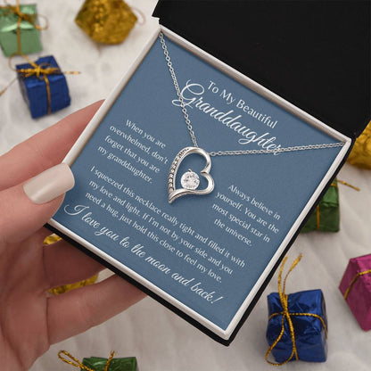 To My Beautiful Granddaughter | Forever Love Necklace Gift | Yellow or White Gold Finish | The Perfect Present to Say "Always Believe in Yourself"