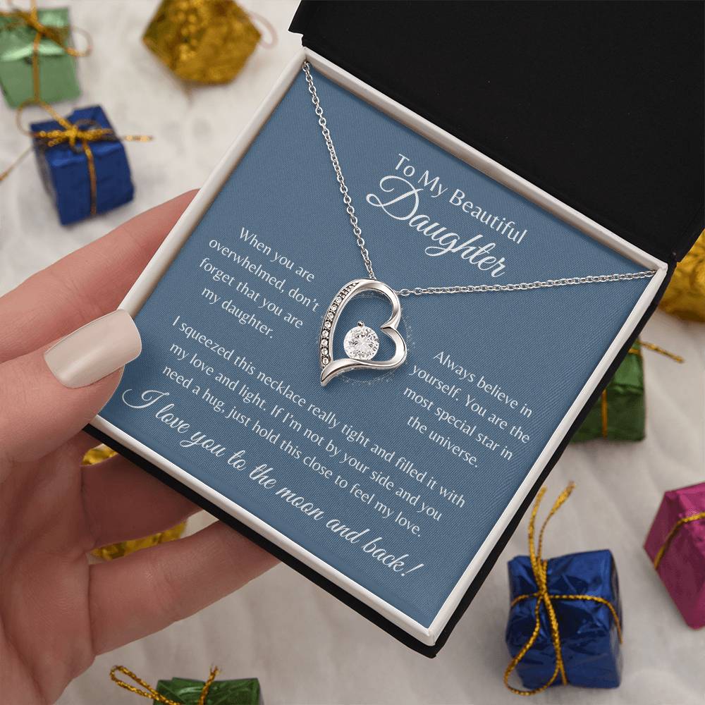 To My Beautiful Daughter | Forever Love Necklace Gift | Yellow or White Gold Finish | The Perfect Present to Say "Always Believe in Yourself"