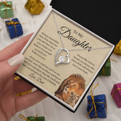 To My Daughter From Dad | Forever Love Necklace Gift | A Perfect Present to Say "This Old Lion Will Always Have Your Back"