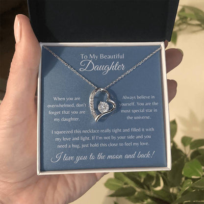 To My Beautiful Daughter | Forever Love Necklace Gift | Yellow or White Gold Finish | The Perfect Present to Say "Always Believe in Yourself"