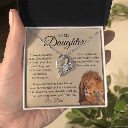 To My Daughter From Dad | Forever Love Necklace Gift | A Perfect Present to Say "This Old Lion Will Always Have Your Back"