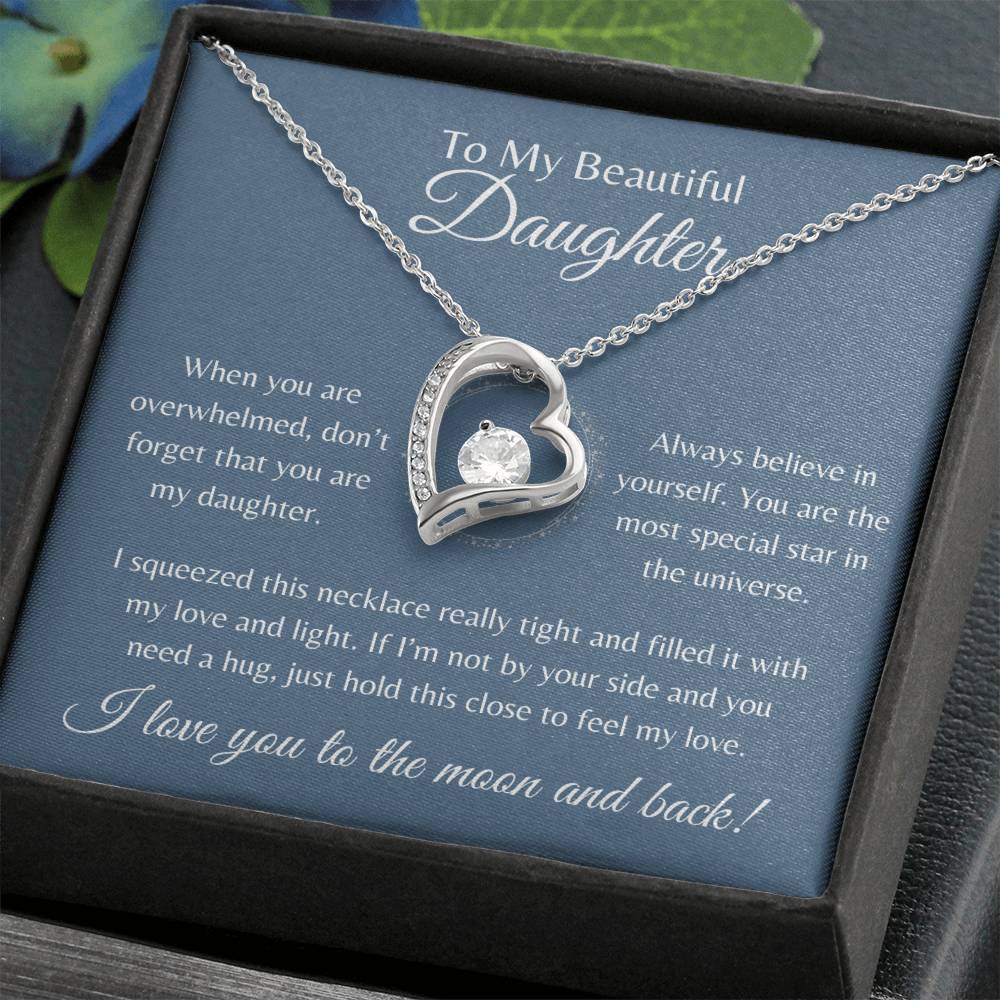 To My Beautiful Daughter | Forever Love Necklace Gift | Yellow or White Gold Finish | The Perfect Present to Say "Always Believe in Yourself"