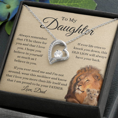 To My Daughter From Dad | Forever Love Necklace Gift | A Perfect Present to Say "This Old Lion Will Always Have Your Back"