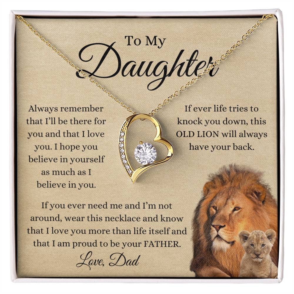 To My Daughter From Dad | Forever Love Necklace Gift | A Perfect Present to Say "This Old Lion Will Always Have Your Back"