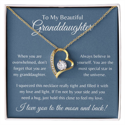 To My Beautiful Granddaughter | Forever Love Necklace Gift | Yellow or White Gold Finish | The Perfect Present to Say "Always Believe in Yourself"