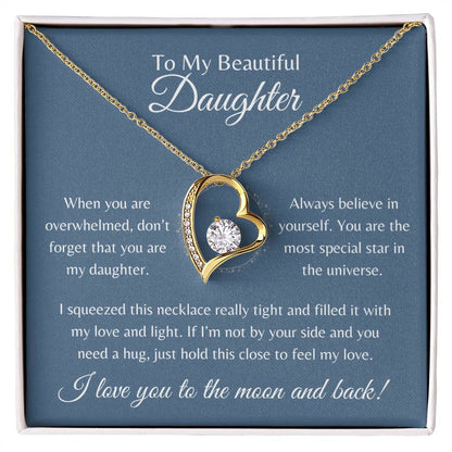 To My Beautiful Daughter | Forever Love Necklace Gift | Yellow or White Gold Finish | The Perfect Present to Say "Always Believe in Yourself"