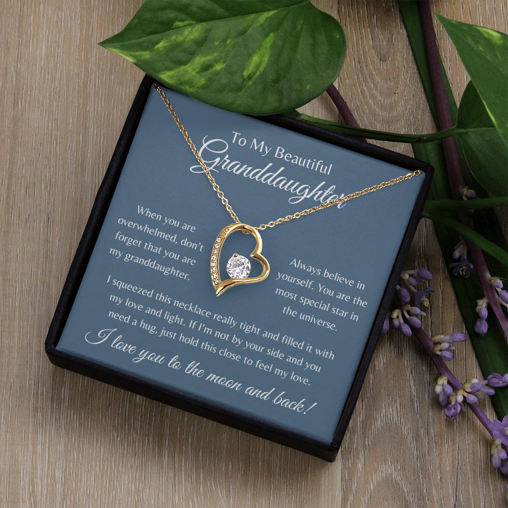 To My Beautiful Granddaughter | Forever Love Necklace Gift | Yellow or White Gold Finish | The Perfect Present to Say "Always Believe in Yourself"